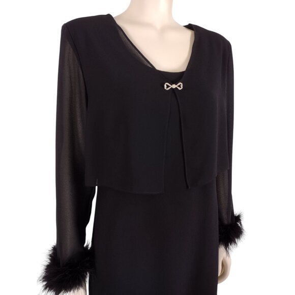 Vintage 1990s Patra Black Feather Cuff Cocktail Shift Dress Size 8P - Picture 6 of 12